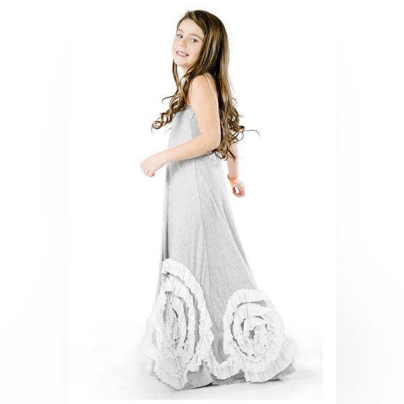 Elegant Pixie Girl Gray and White Kids Dress - Picture 1 of 2